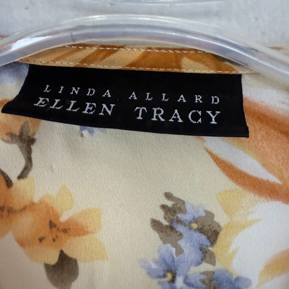 Linda Allard for Ellen Tracy Yellow floral silk blouse size 10 - Picture 2 of 10